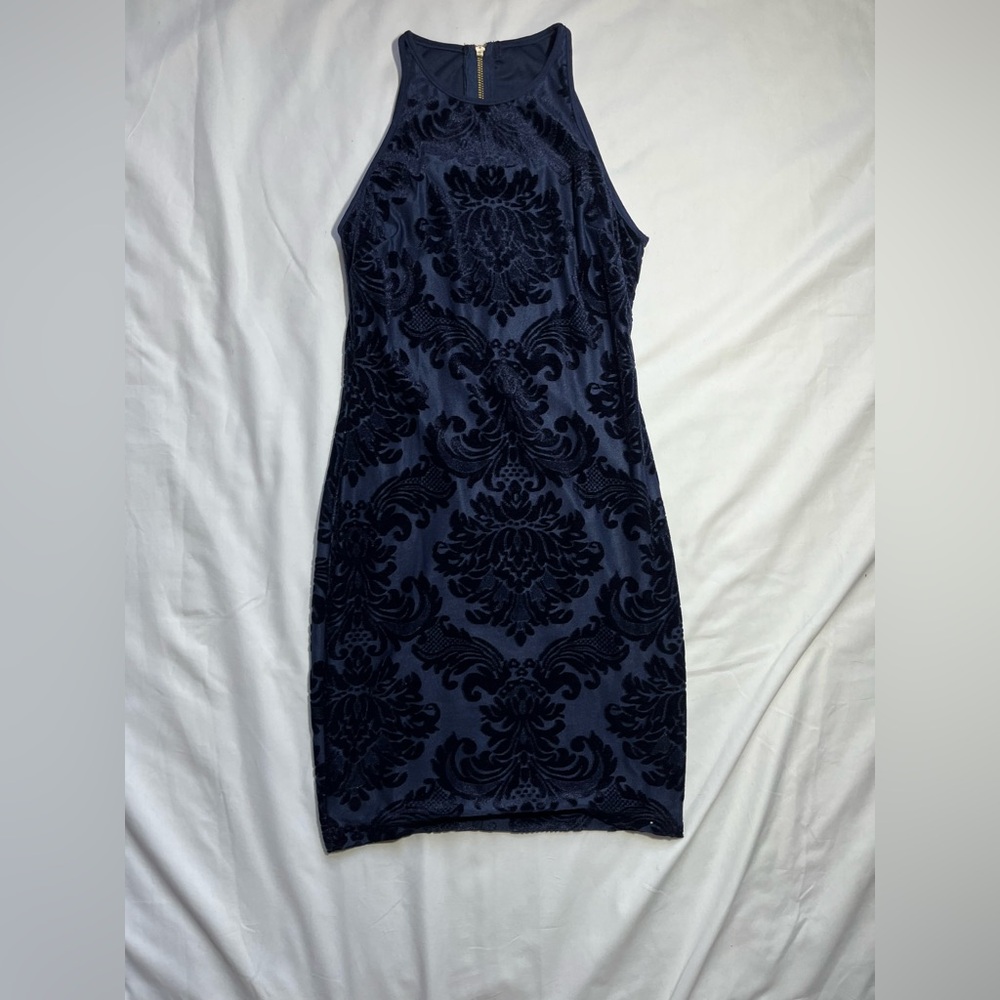 Blue Sheath Mini Dress Halter Sleeveless Cocktail